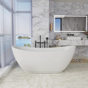 ARGO 62 in. Acrylic Modern Freestanding Flatbottom Soaking Double-Slipper Sloping Design Non-Whirlpool Bathtub in White