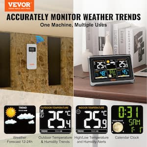 Wireless Digital Weather Station with Sensor 7.5 in. Display Atomic Clock Forecast Data Calendar Alarm Alert Temperature