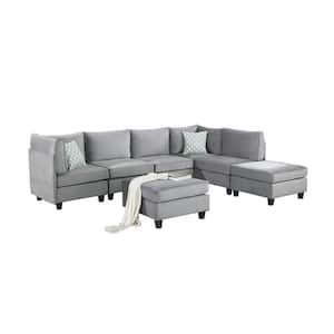 120 in. W 7-Piece Velvet Modular Sectional Sofa with Ottoman in Gray