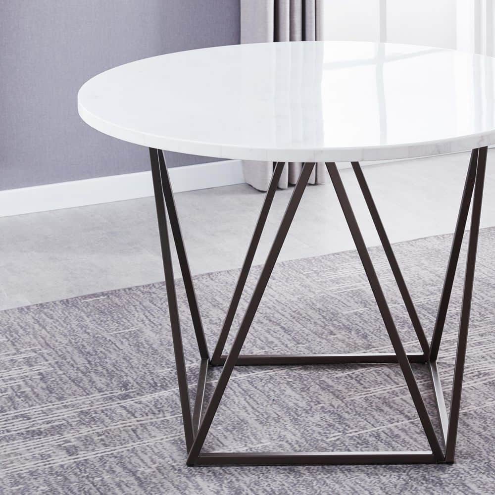 Ramona White Marble Top Round Dining Table with Bronze Base