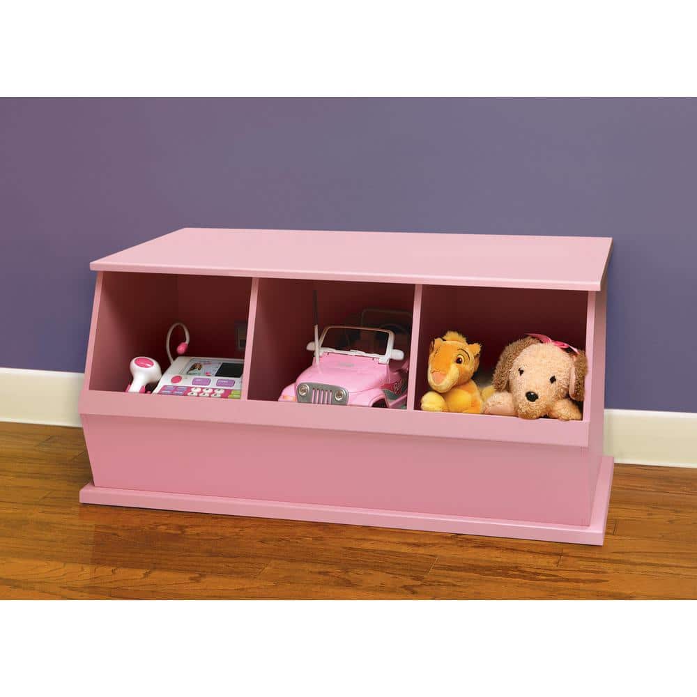 Pink Stackable MDF Three-Bin Kids Storage Cubby