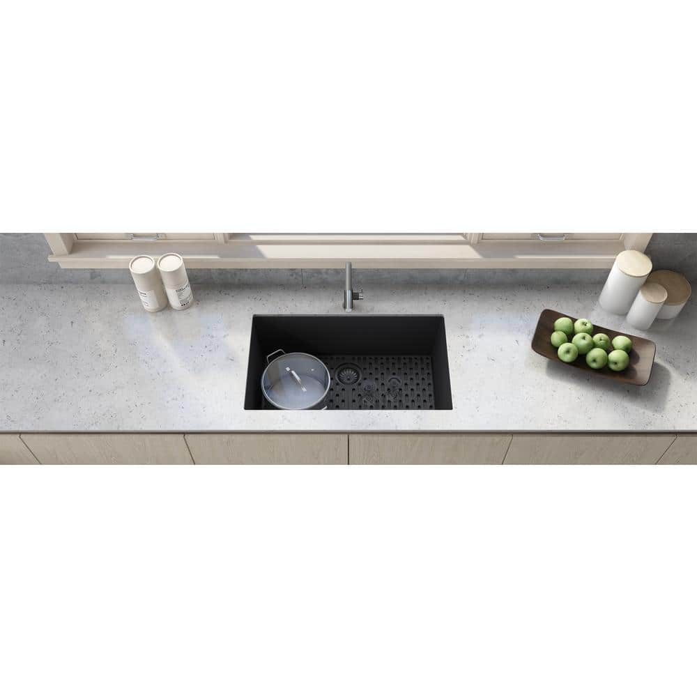 Midnight Black Granite Composite Undermount Single Bowl Kitchen Sink