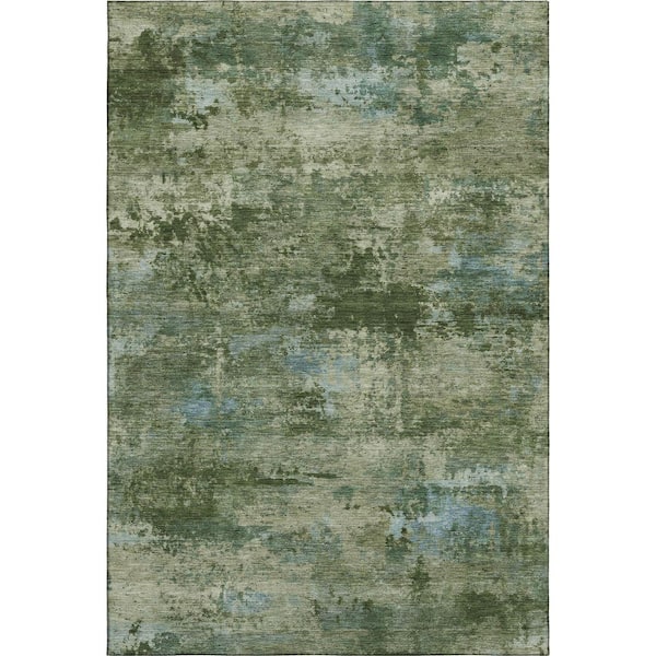Mayfield Premium Machine Washable Abstract AMF2370 Green 10 ft. x 14 ft. Area Rug