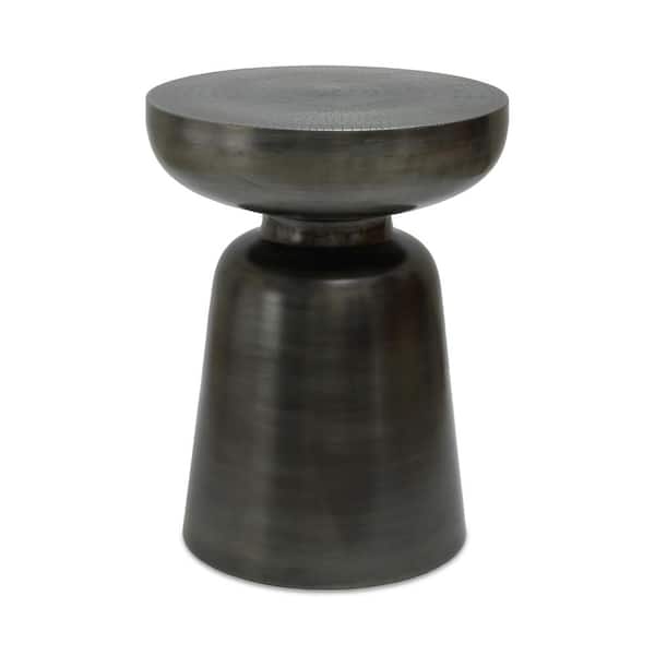 Theo 15 in. Round Metal Accent Table with Antique Nickel Finish