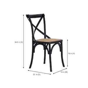 Mavery Black Wood Dining Chair with Cross Back and Woven Seat (Set of 2) (19 in. W x 34.6 in. H)