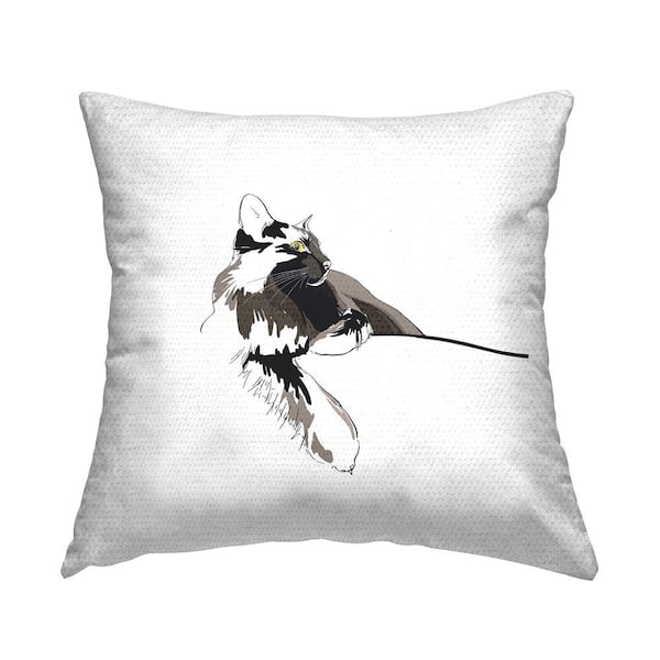Stupell Industries Casual Cat Relaxing Modern Pet Grey Square Outdoor Throw Pillow