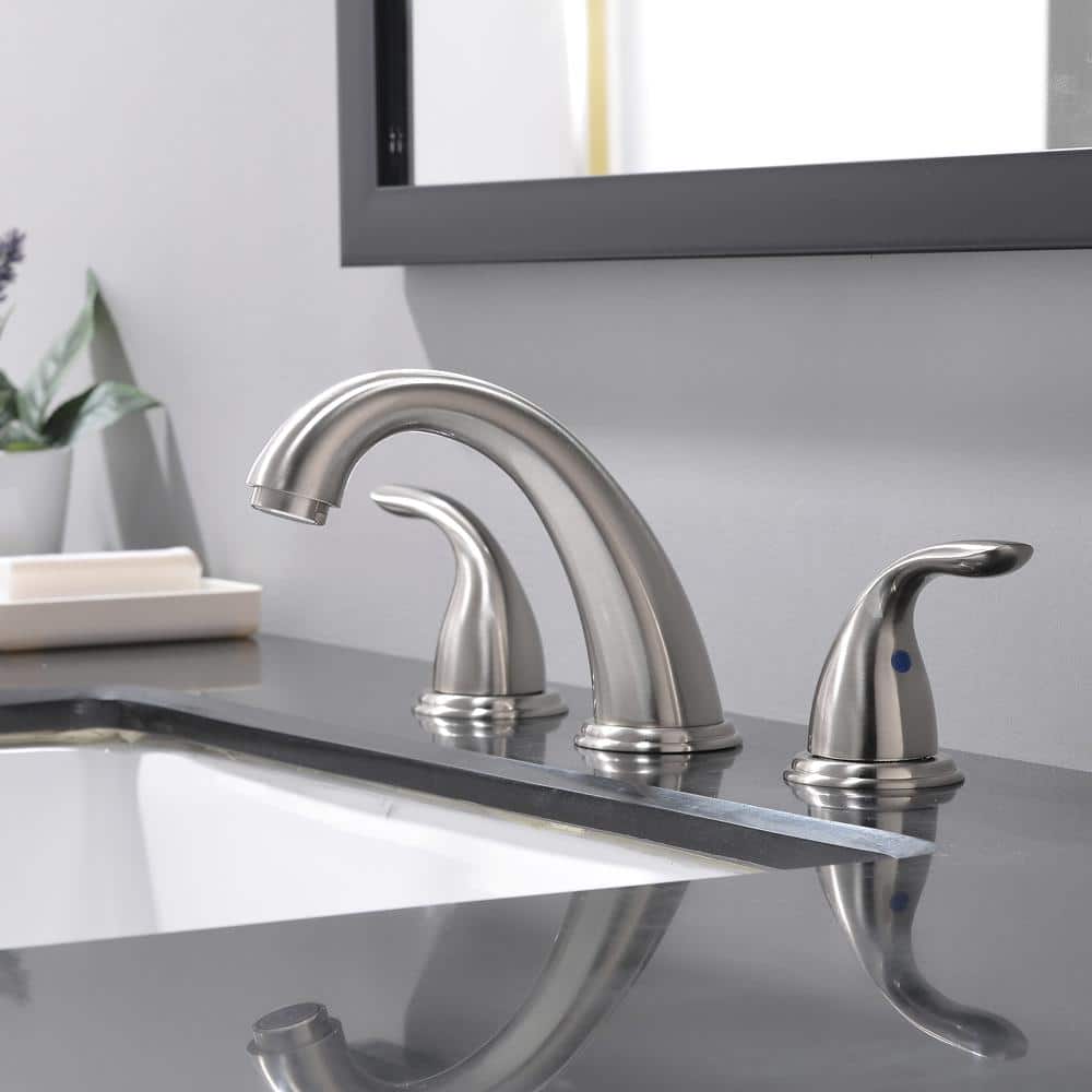 Brushed Nickel 8-Inch Widespread Bathroom Faucet with Lever Handles