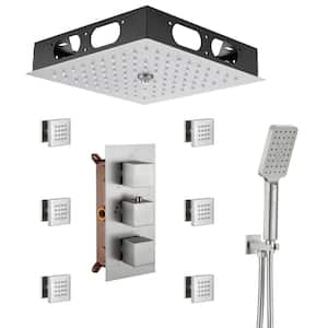 Luxury Thermostatic LED 4-Spray 12 in. Wall Mount Rainfall Dual Shower Heads with 1.8 GPM 6-Jets in Brushed Nickel