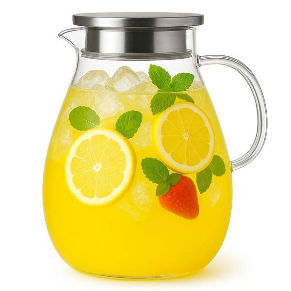60 fl. oz. Glass Pitcher Water Jug with Lid, Large Drink Pitcher for Lemonade, Iced Tea, Cold Brew