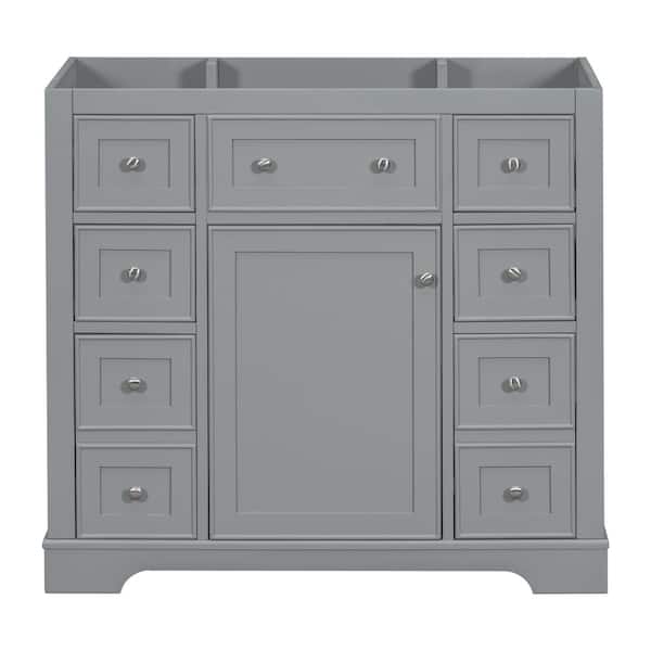 Unbranded 35.6 in. W x 17.9 in. D x 33.4 in. H Bath Vanity Cabinet without Top with One Cabinet and 6-Drawers in Gray