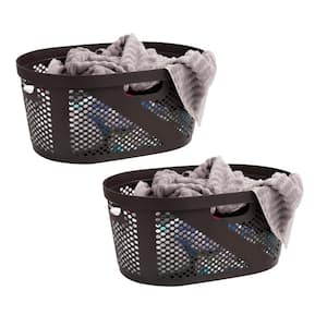 Brown 10.5 in. H x 14.5 in. W x 23 in. L Plastic 60L Slim Ventilated Rectangle Laundry Basket (Set of 2)
