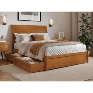Andorra Light Toffee Natural Bronze Solid Wood Frame Full Platform Bed with Panel Footboard and Storage-Drawers