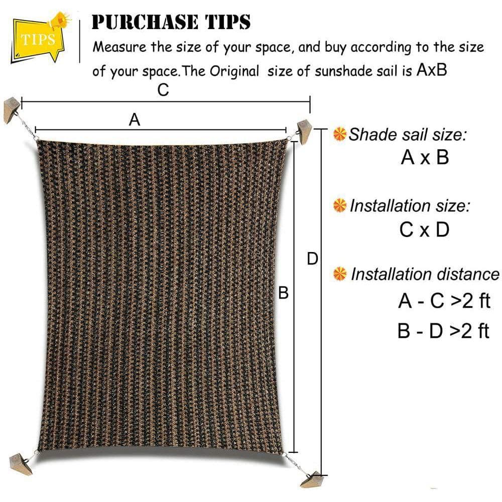 6' x 8' Brown HDPE Rectangle Sun Shade Sail Canopy