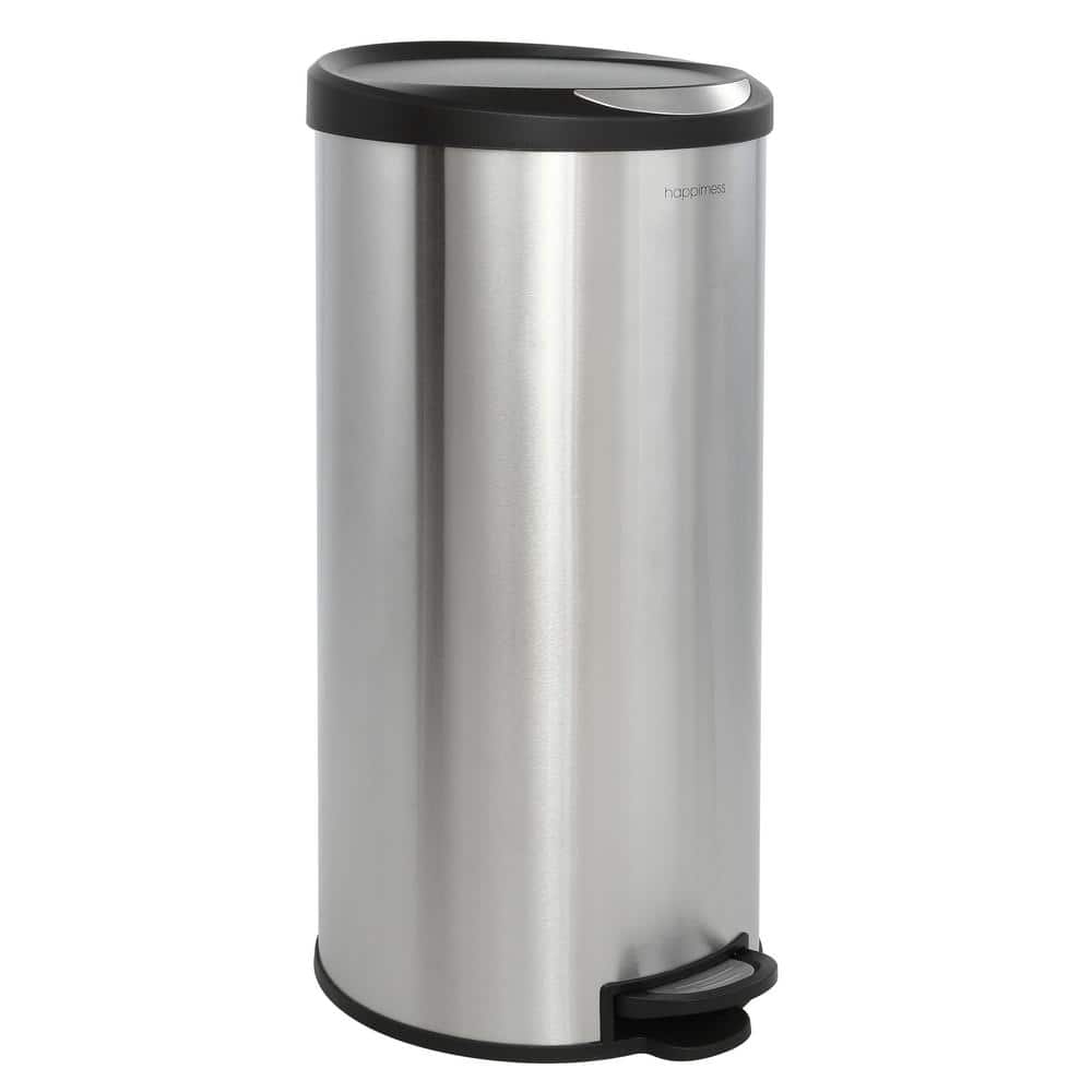 Oscar Stainless Steel Cylinder Step Trash Can Set with Black Lid