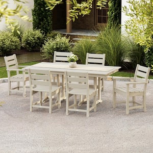 Grant Park 7-Piece Farmhouse Plastic Outdoor Patio Dining Set in Sand