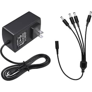 Power Supply Adapter and 4-Way Power Splitter Cable for Security Camera/DVR AC100-240-Volt to DC 12-Volt 2A US Plug
