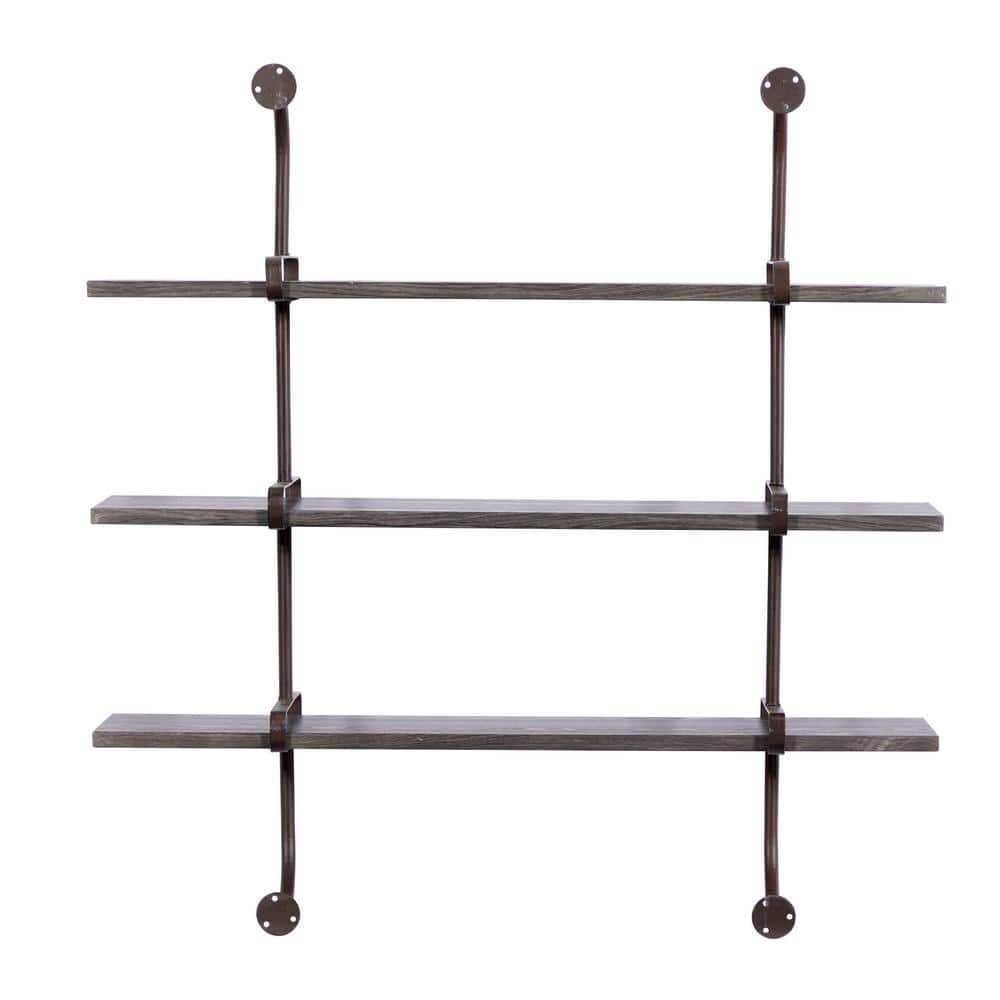 Sleek Gray 38" Industrial Wood Floating Wall Shelf
