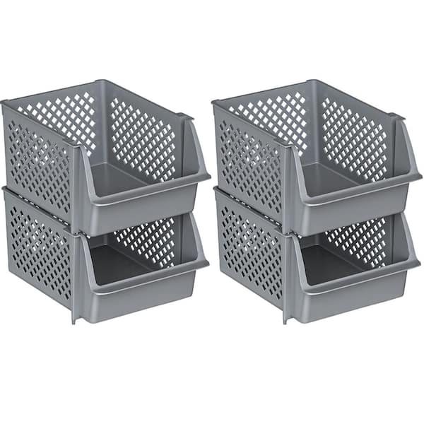 19 qt. Plastic Stackable Storage Bins for Pantry in Gray (4-Pack)