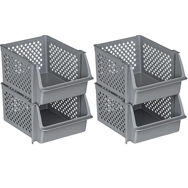 Unbranded 19 qt. Plastic Stackable Storage Bins for Pantry in Gray (4-Pack)