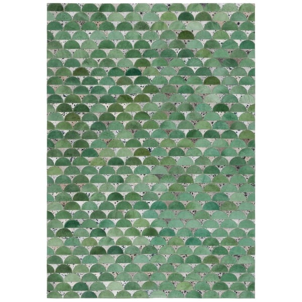 Studio Leather 8 ft. x 10 ft. Green/Gray Semicircle Striped Area Rug