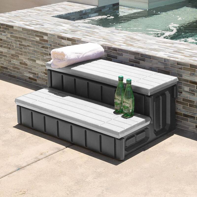 36 in. Grey Universal Resin Spa and Hot Tub Steps with Storage Compartments for Above Ground Pool