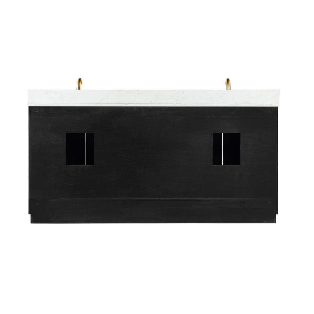 Gazsi 72" Black Oak Double Bathroom Vanity with Composite Stone Countertop