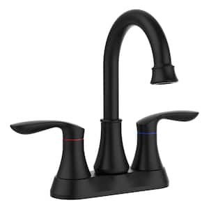 4 in. Centerset Double Handle 360° High Arc Bathroom Faucet with Drain Kit and Pop-up Drain in Matte Black