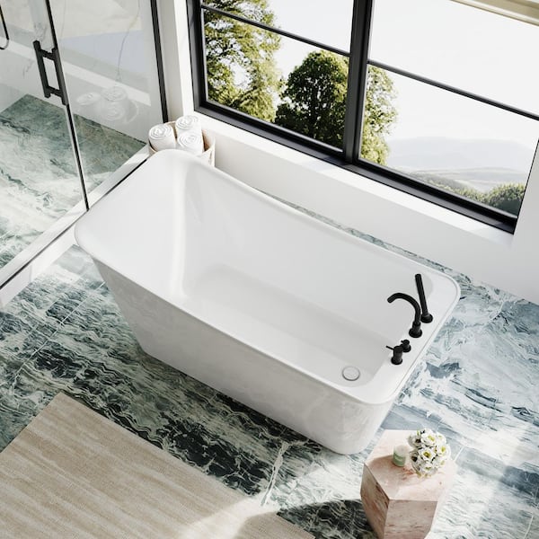 ANGELES HOME 64 in. x 32 in. Acrylic Freestanding Soaking Bathtub