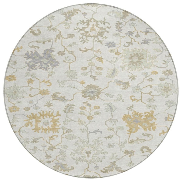 Chantille Machine Washable Indoor/Outdoor Abstract ACN1854 Ivory 8 ft. x 8 ft. Round Rug