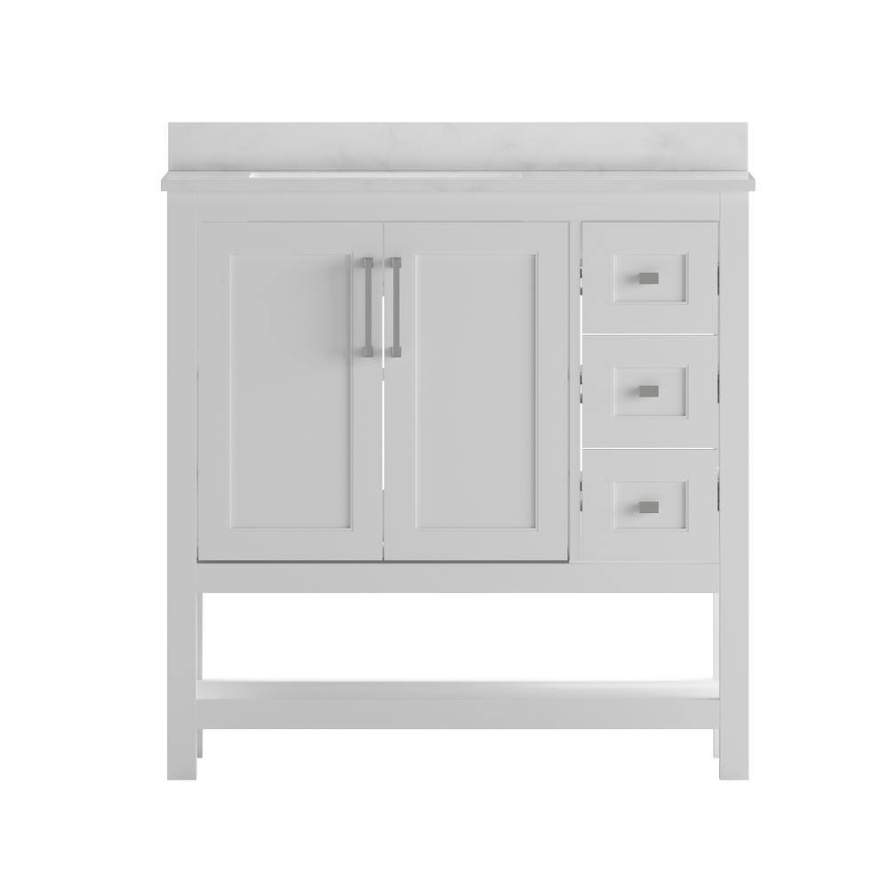 Vivien 36" White Composite Bathroom Vanity with Stone Top and Ceramic Sink