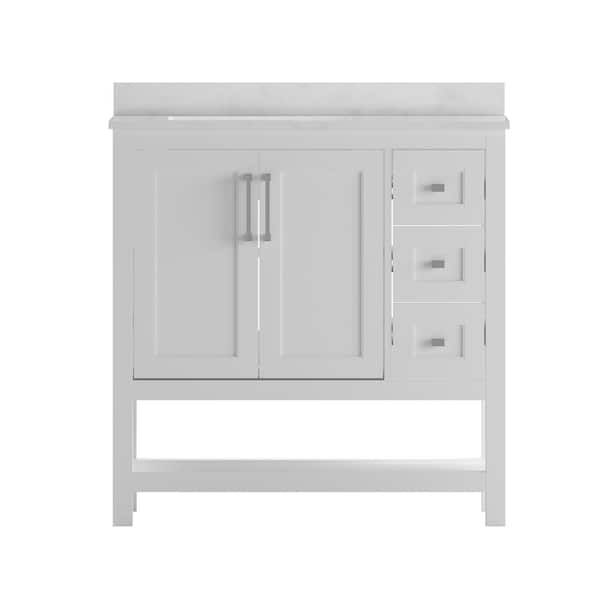 Carnegy Avenue 36 in. W x 19 in. D x 38 in. H Bathroom Vanity in White with White Stone Top