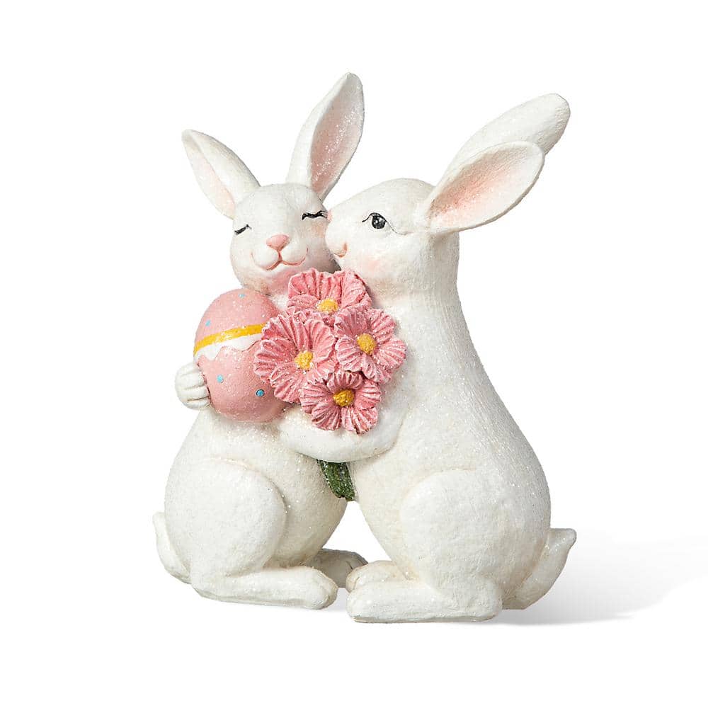 Glitzhome 7 in. H Easter Loving Bunny Resin Table Decor 2006900017