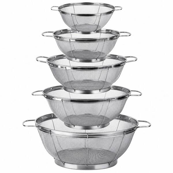Multi Size Mesh 18/8 Stainless Steel Colander Sieves Net Baskets with Handles for Strain, Drain, Rinse Steam (Set of 5)