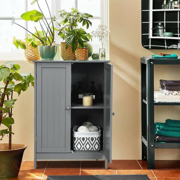 Angeles Home 14.5 in. W x 14.5 in. D x 63 in. H Gray Freestanding Narrow Storage Linen Cabinet for Bathroom