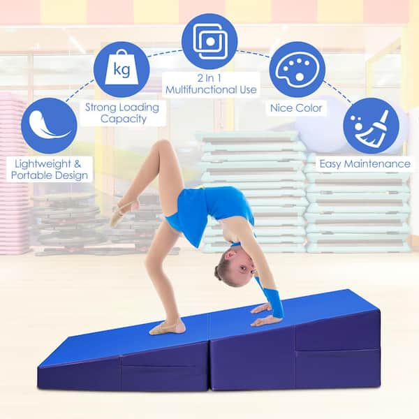 HONEY JOY 30 in. x 30 in. x 18 in. Blue Incline Gymnastics Mat Wedge Shape  Foldable Durable Fitness Mat 6 sq. ft. TOPB004468 - The Home Depot