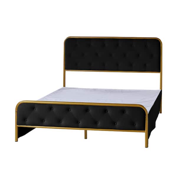 JAYDEN CREATION Marlene Black Contemporary Upholstered King Size Platform Bed with Bottom Storage and Bed Skirt