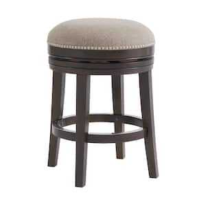 Clara 25 in. Dark Brown Rubberwood Backless Swivel Counter Height Stool with Cushioned Seat
