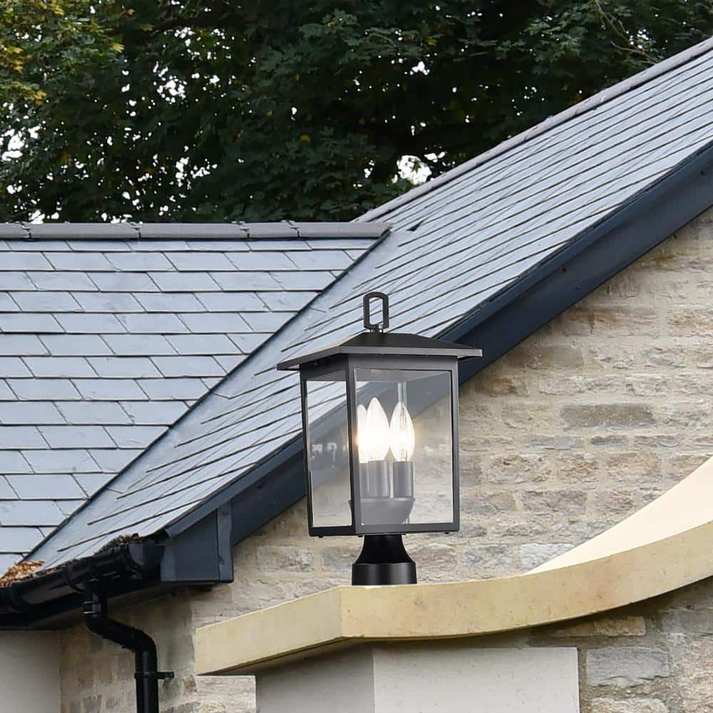 Jamesport Matte Black Aluminum Outdoor Post Lantern with Clear Glass