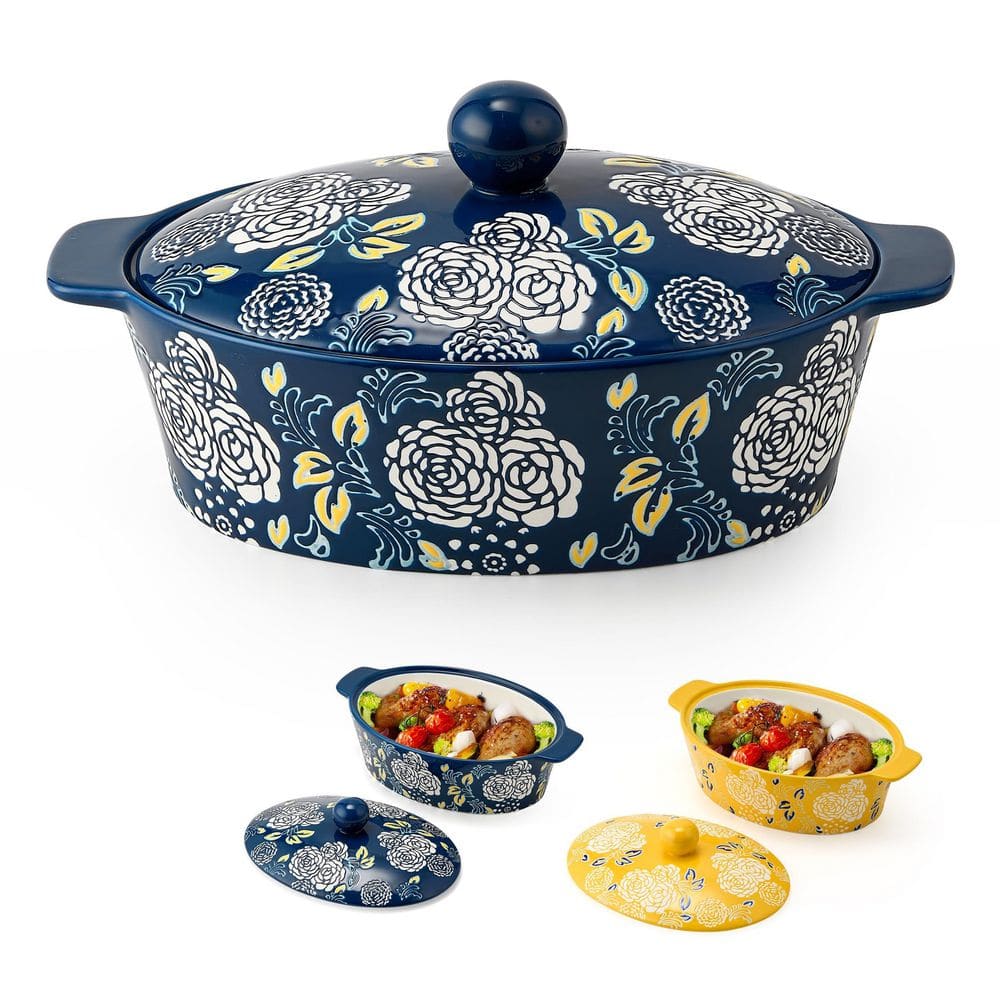 Numhew 1-Piece Oval Ceramic Porcelain Casserole Dish Set with Lid