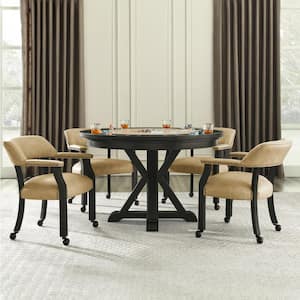 Rylie 5-Piece Black Wood Dining Set Seats 4 with Game Top