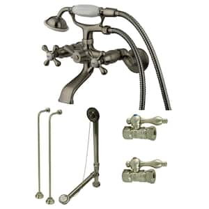 Combo Set 3-Handle Claw Foot Tub Faucet with Hand Shower in Brushed Nickel