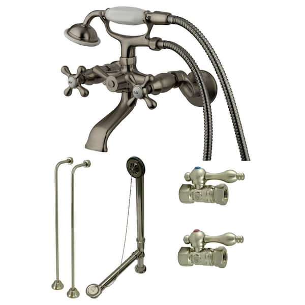 Kingston Brass Combo Set 3-Handle Claw Foot Tub Faucet with Hand Shower in Brushed Nickel