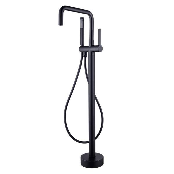 Lukvuzo Single-Handle Freestanding Tub Faucet with Handheld Shower Swivel Spout in Matte Black