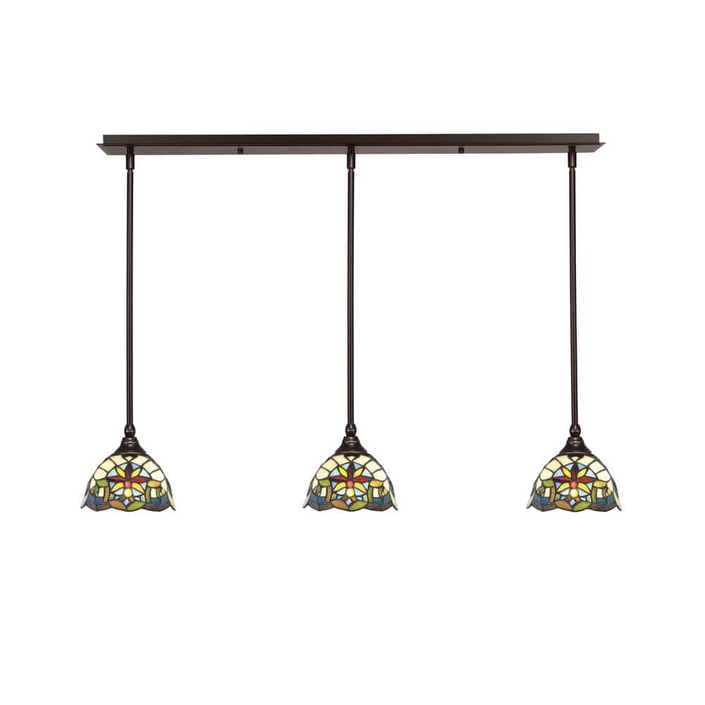 Livingston 100-Watt 3-Light Dark Granite Shaded Pendant Light with 7 in. Ea