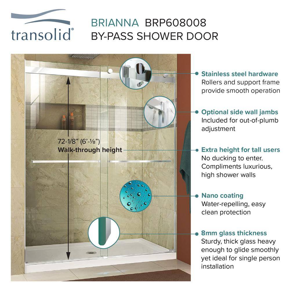 Brianna 48" x 80" Frameless Sliding Shower Door in Polished Chrome