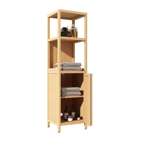 14.09 in. W x 12.99 in. D x 52 in. H Natural-Yellow Bamboo Freestanding Linen Cabinet with Concealed Hinges