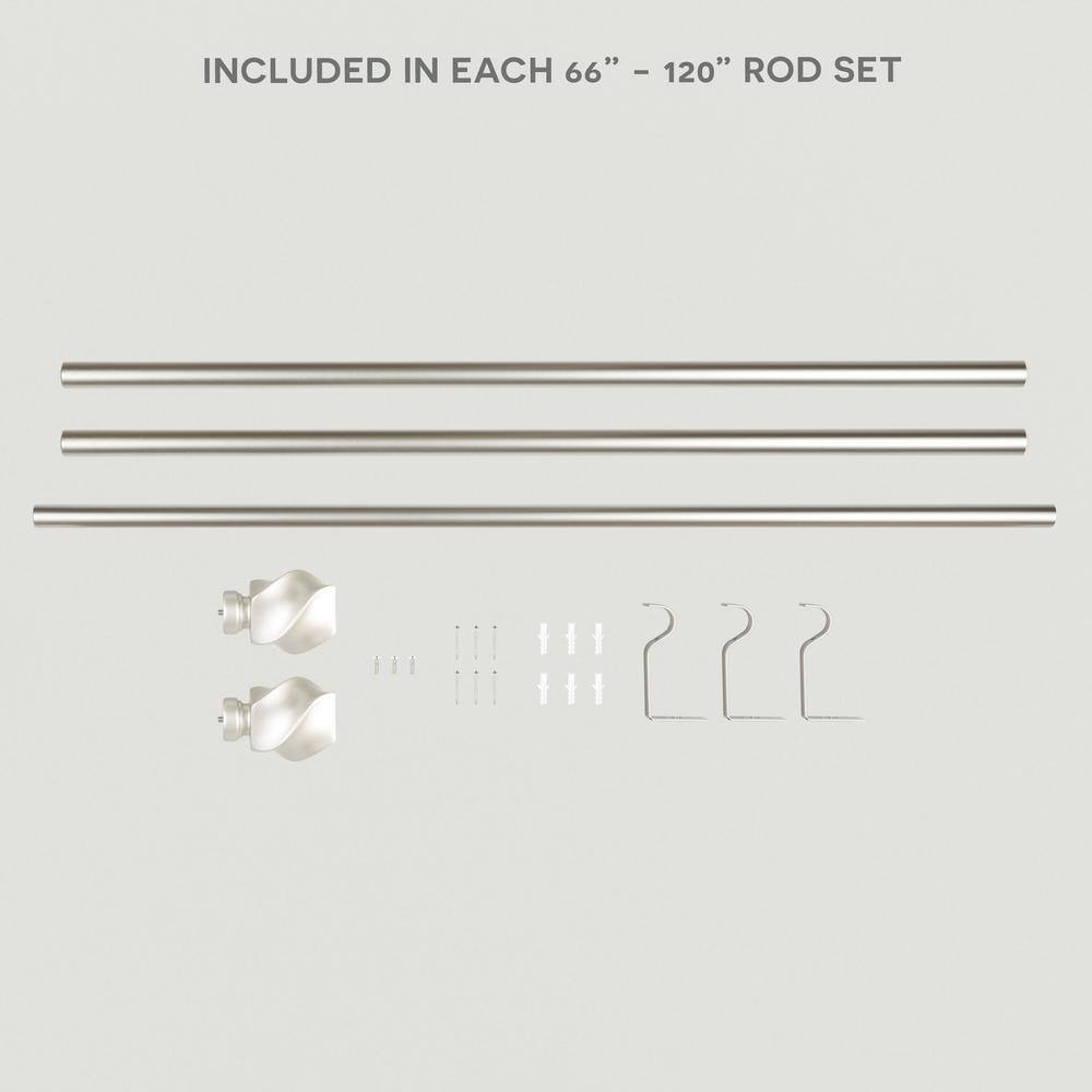 Matte Nickel Twist Curtain Rod with Finial Set, Adjustable 66"-120"