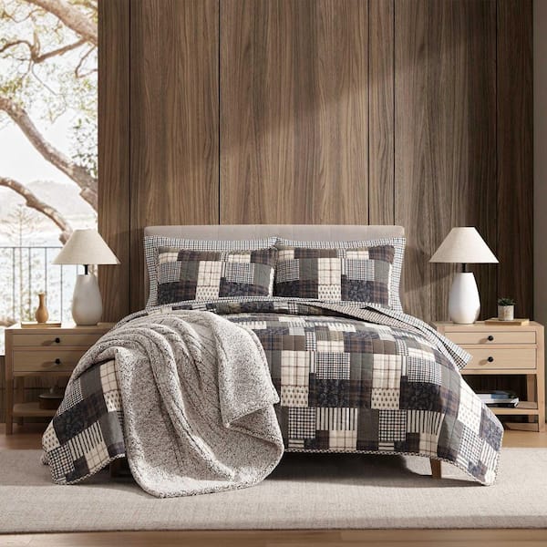Antique 3-Piece Brown/Grey/Tan Cotton Full/Queen Quilt Set