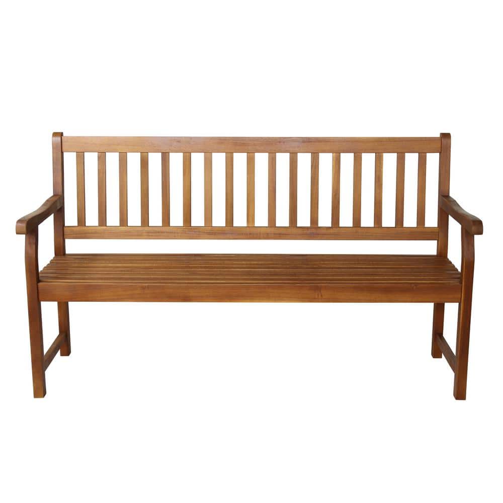 Laurel 59" Teak Acacia Wood Slat-Back Outdoor Garden Bench
