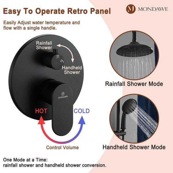 Mondawe Retro Series 3-Spray Patterns with 1.8 GPM 8 in. Rain Wall  